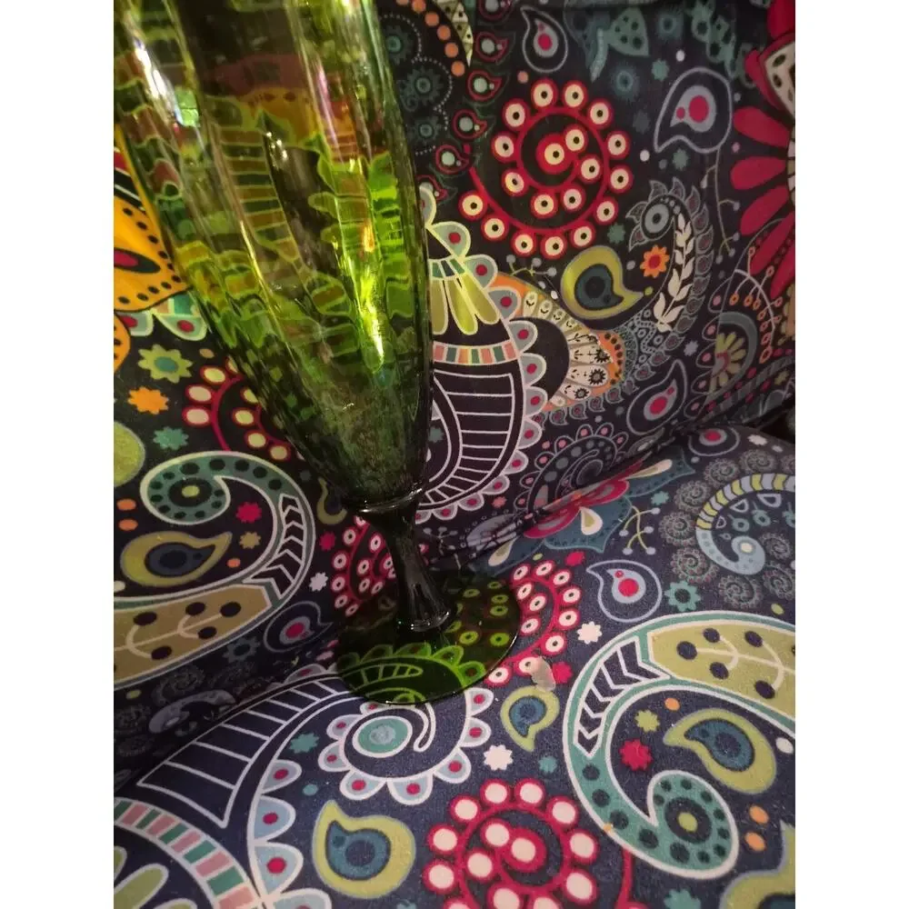Mid Century Vintage Empoli Italy 16.5 Olive Green Optic Glass Pedestal Vase